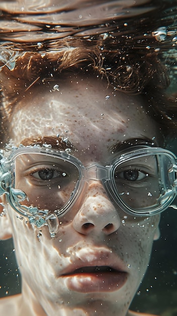 a blonde young white woman wearing swimming goggles