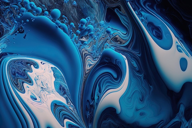 Blue abstract liquid marble design on a marbled backdrop