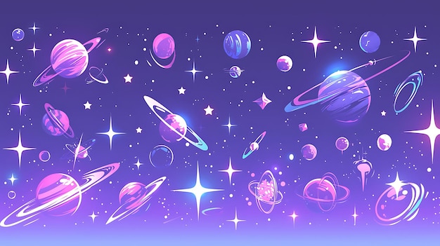 Photo a blue background with planets and stars