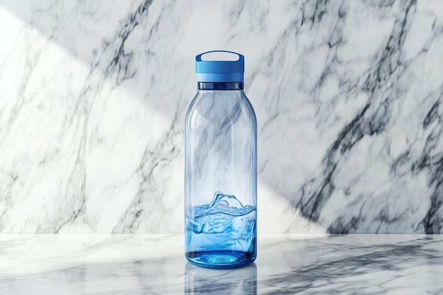 Photo a blue bottle with a blue cap sits on a marble table