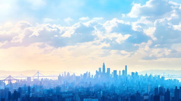 Photo blue city skyline with clouds and bridges