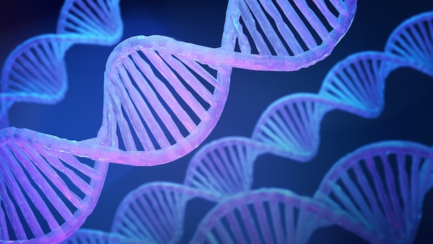 Photo blue dna structure of blue light on dark background d illustration