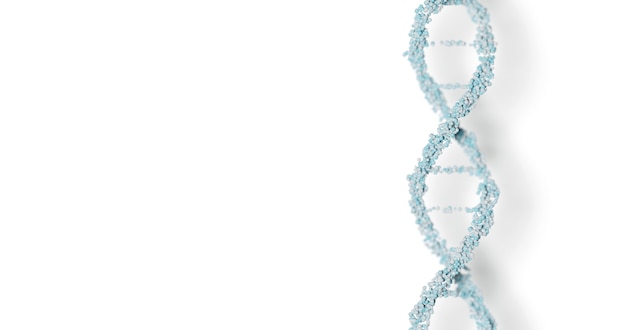 Photo blue dna structure. white scientific medical 3d background. minimalistic conceptual modern backdrop for presentations, covers, advertisements.