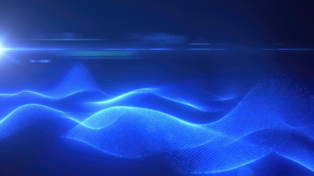 Photo blue energy futuristic waves with light rays and energy particles abstract background