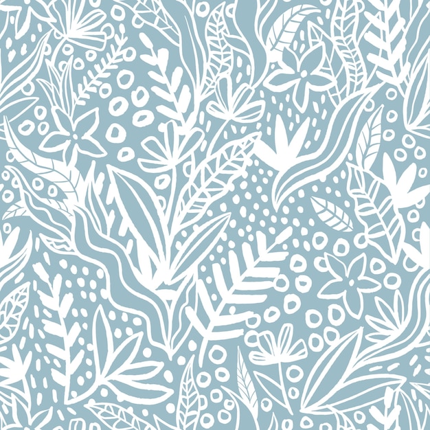 a blue floral pattern with white flowers and leaves