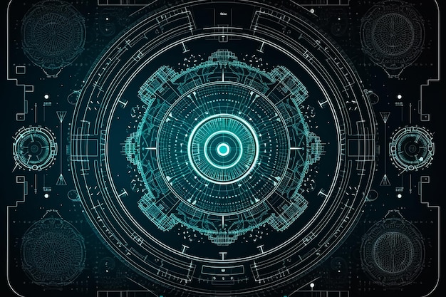 A blue and green illustration of a circuit board with a circuit board