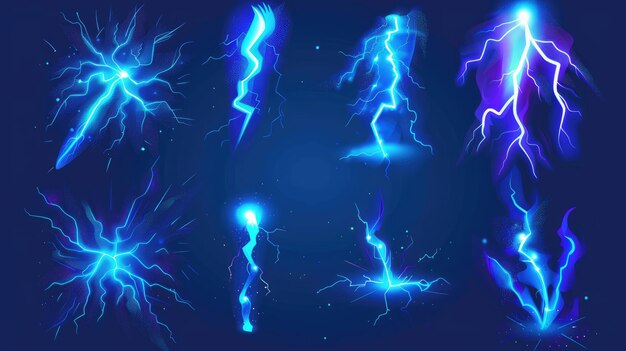 Photo blue lightning bolt strike set