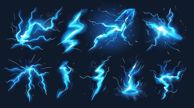 Photo blue lightning bolt strike set