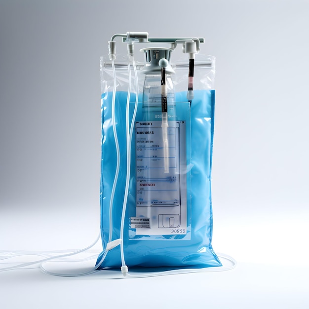 Photo a blue liquid in a blue bag with the word syringe on it