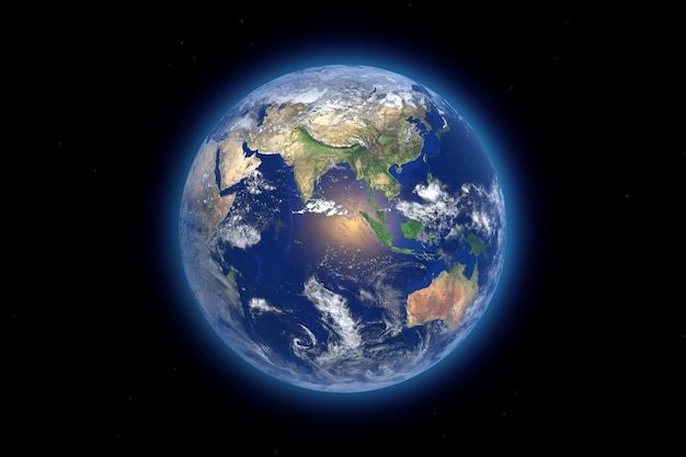 Blue Planet Earth Globe View from Space extreme closeup. Elements of this image furnished by NASA. 3d Rendering.