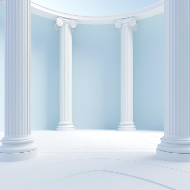 Photo a blue wall with columns and a blue background with a white floor