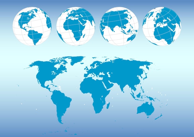 Photo a blue and white map of the world with the continents and the blue and white globe on it