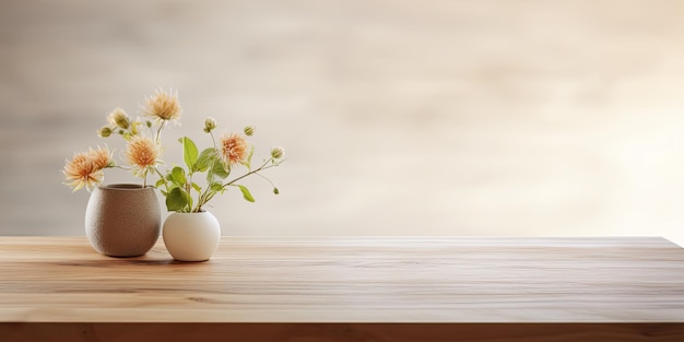 Photo blurred background of a minimal interior showcasing a wooden tabletop