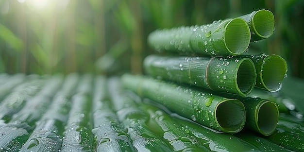 Photo blurred background with bamboo on the right side evoking a serene atmosphere