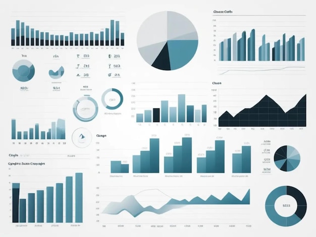 Photo a board with a line of graphs and charts that say financial graphs