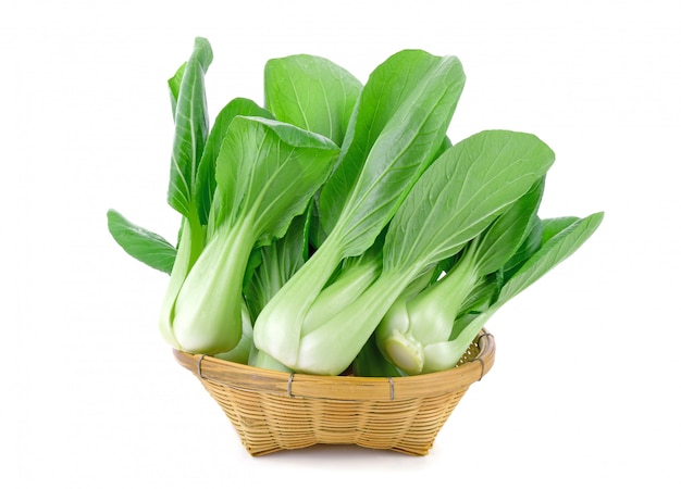 Photo bok choy (chinese cabbage)in basket isolated