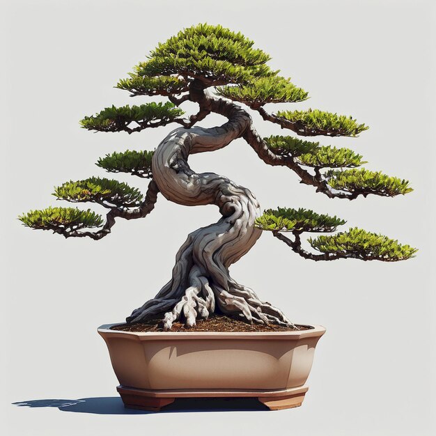 a bonsai tree is in a pot with a brown pot