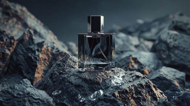 Photo a bottle of perfume sits on rocks