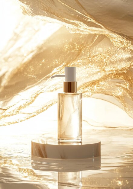 Photo a bottle of perfume with a gold background