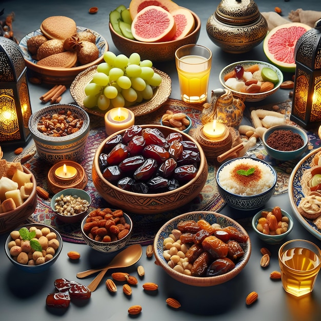 A bowl of dates and dates on a table