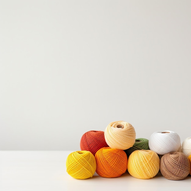 Photo a bowl of different colored wools with a white background