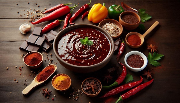 a bowl of food with a red pepper on it