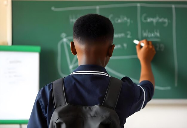 Photo a boy is writing on a blackboard with the word quot scientific quot on it