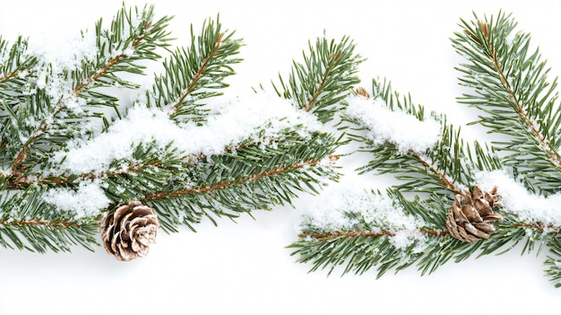 a branch of a christmas tree with snow on it