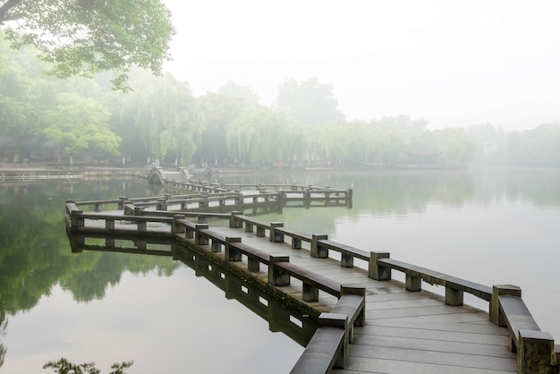 Bridge landscape on a foggy day