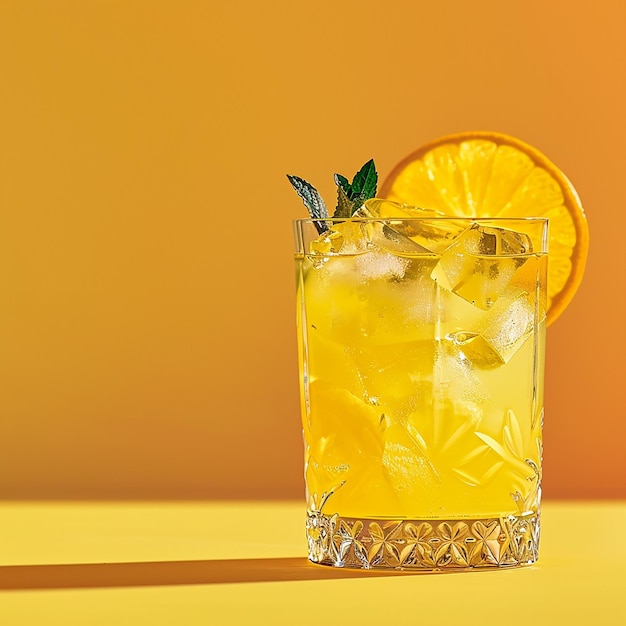 Bright Background with Selective Focus on Yellow Cocktail