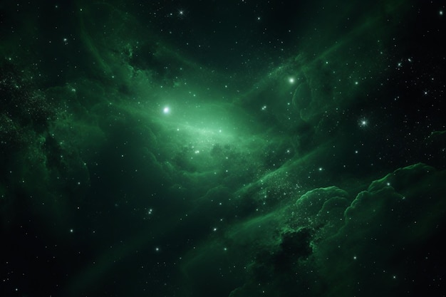 Photo bright green star in starfield dark galaxy planets in a free space generated ai