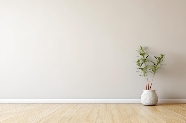 Photo bright living room in minimalist interior design with houseplant in pot empty wall space