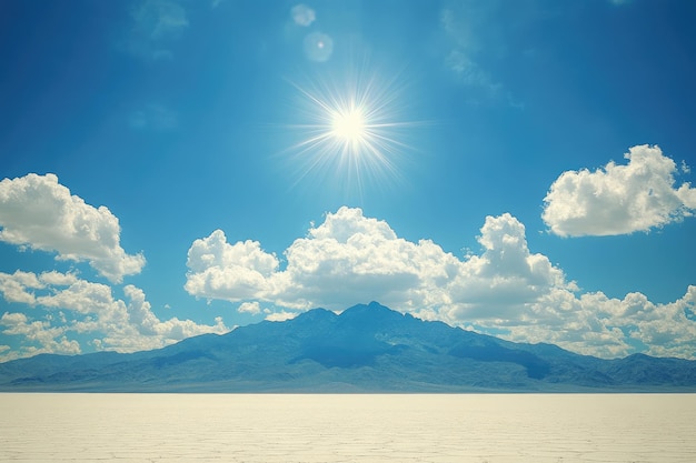 Foto una luminosa giornata di sole in una catena montuosa con una salina in primo piano