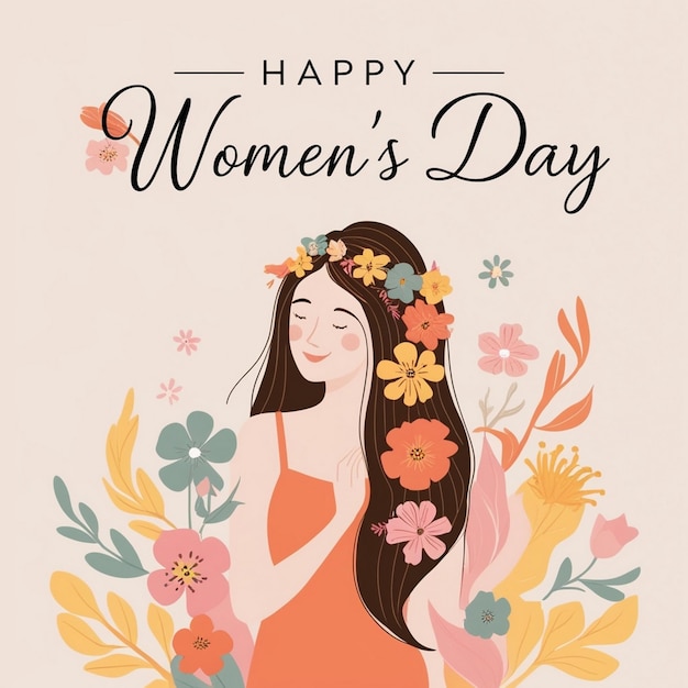 Photo brunette girl illustration for women s day background