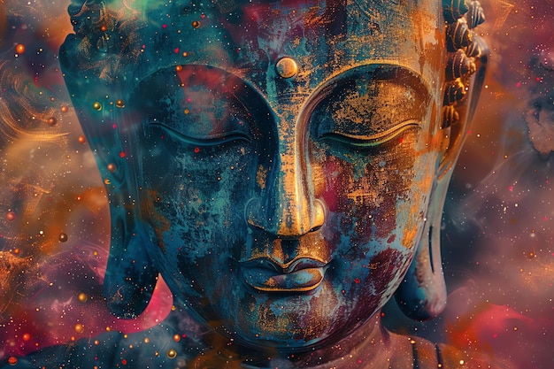 Buddha in cosmic vision illustration background