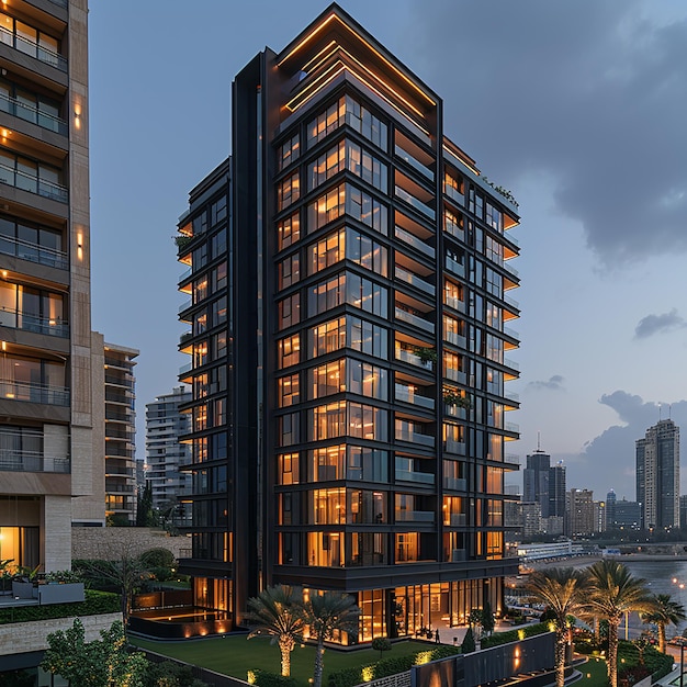 a building with a lot of windows and a view of the city