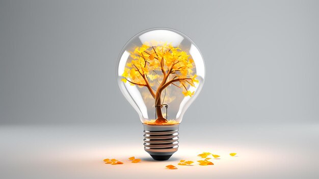 Photo an bulb with an tree growing inside of it tree has yellow leaves on white background idea concept