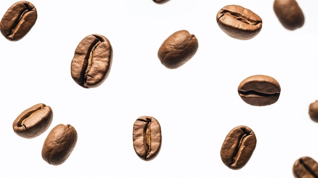 Photo a bunch of coffee beans are flying in the air