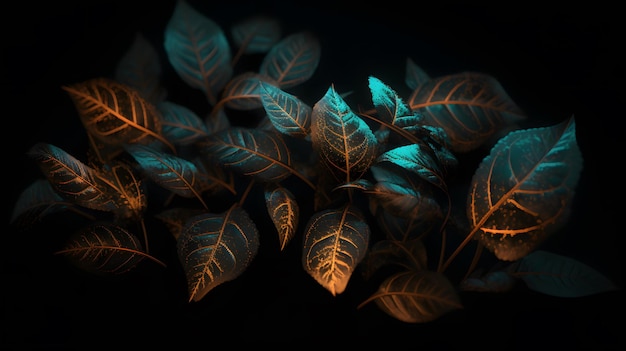 A bunch of leaves with the light on them