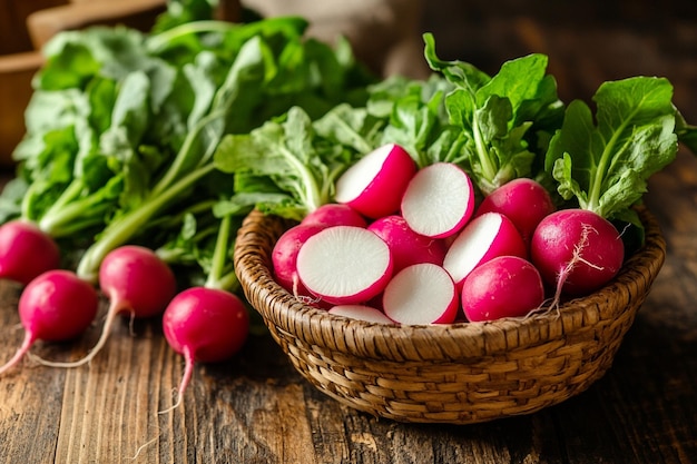 Photo a bunch of radishes with leaves