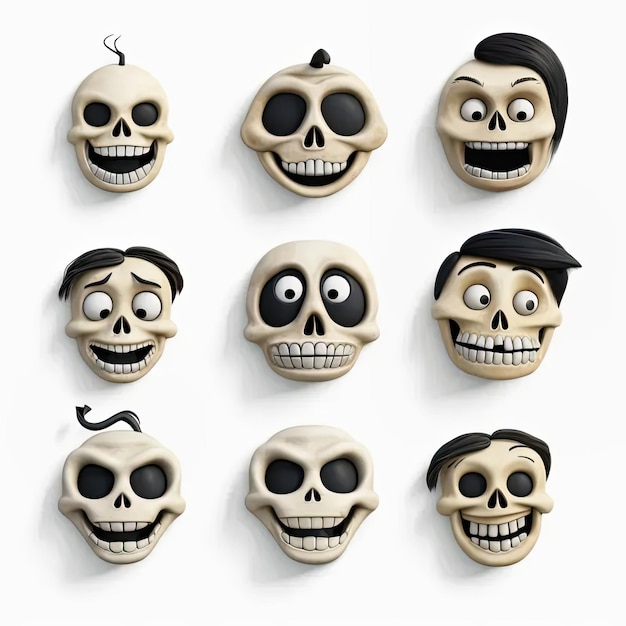 Photo a bunch of skulls with different expressions on them