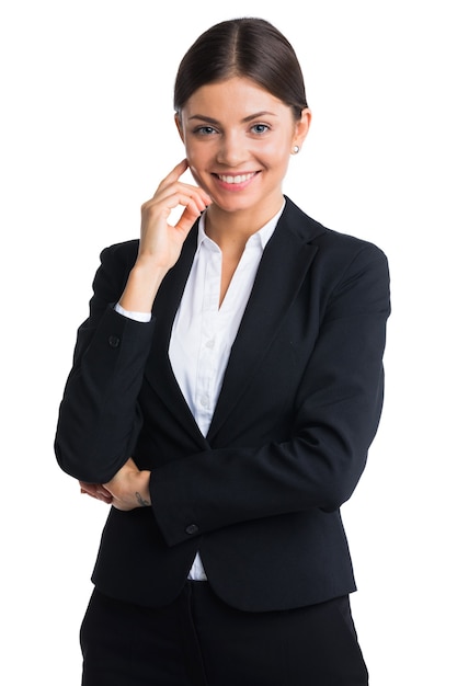 Business woman studio portrait. Isolated on white background.