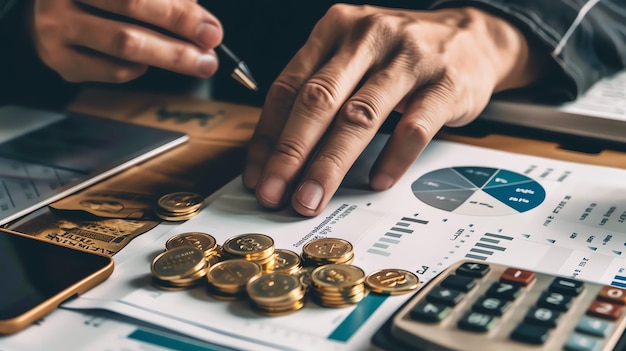 Businessman analyzing financial data and making calculations