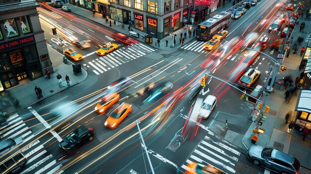 Photo a busy city intersection with traffic lights cars and pedestrians