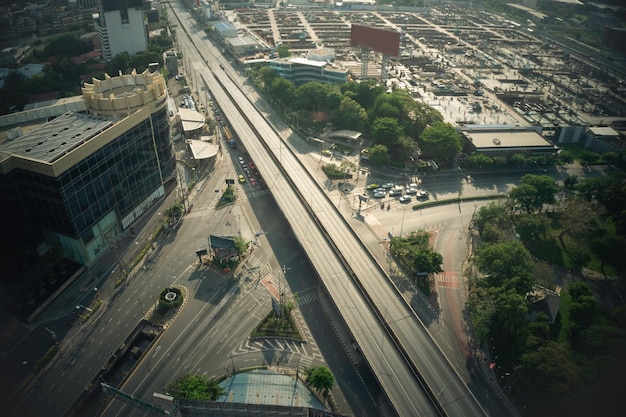 Busy highway road junction in metropolis city center