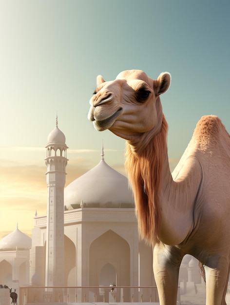 Camel in arabic night in front of beautiful mosque