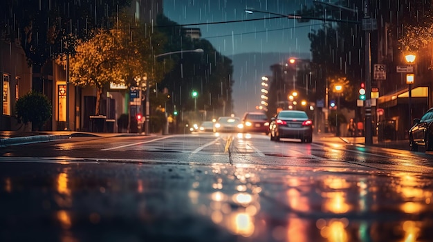 Car blurred lamp lens background with water rain generative ai