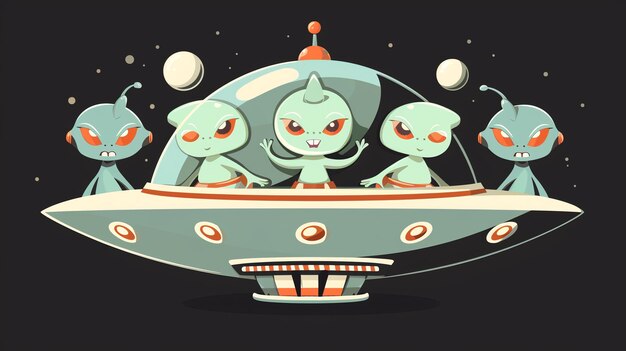 Photo cartoon aliens in a flying saucer