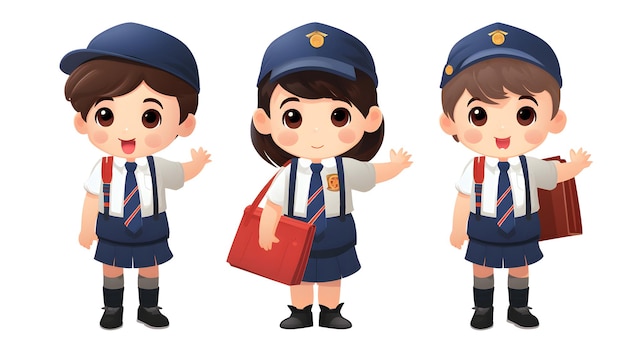 Photo a cartoon character of a girl in uniform with a red briefcase