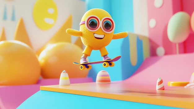 Photo a cartoon character is skateboarding on a ramp